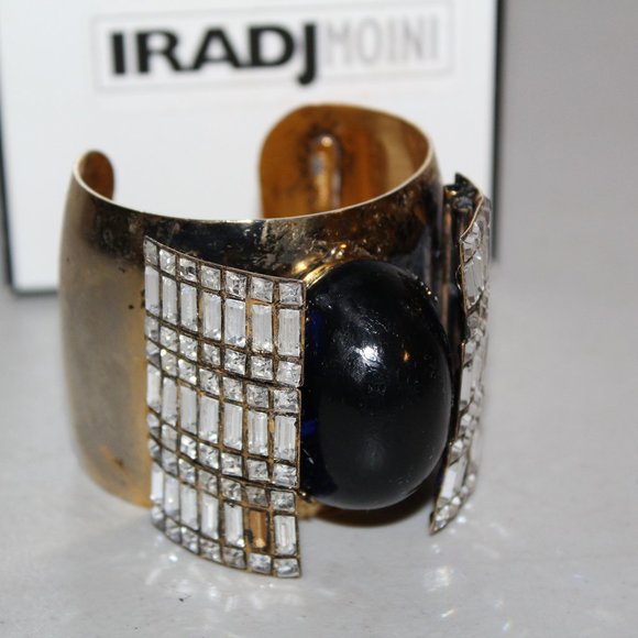 SIGNED IRADJ MOINI UNIQUE STATEMENT CUFF BRACELET ANTIQUE CRYSTAL - Picture 1 of 9
